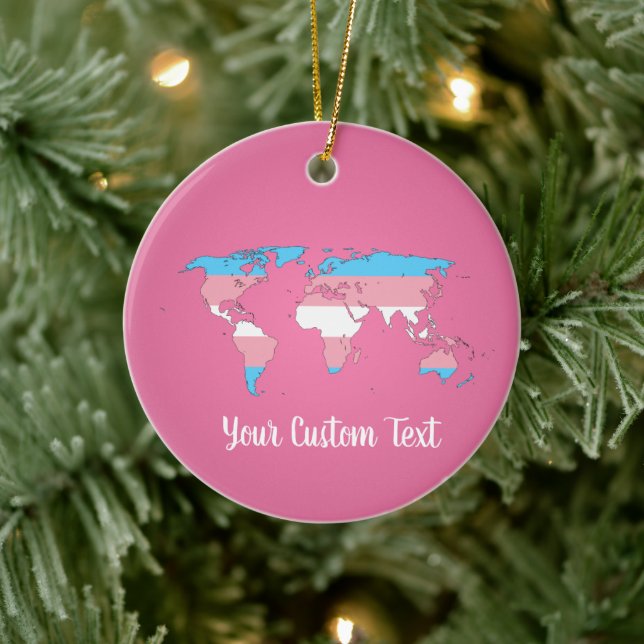 Transgender pride flag with a world map ceramic o ornament (Tree)