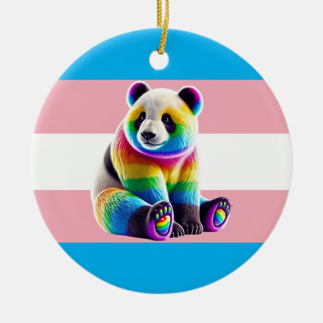 Transgender Pride Flag with Rainbow Panda Ceramic Ornament (Front)