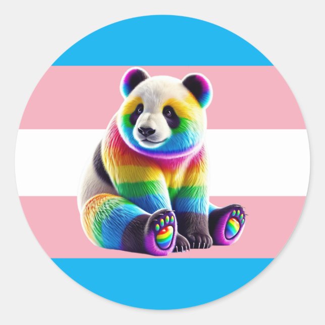 Transgender Pride Flag with Rainbow Panda Classic Round Sticker (Front)