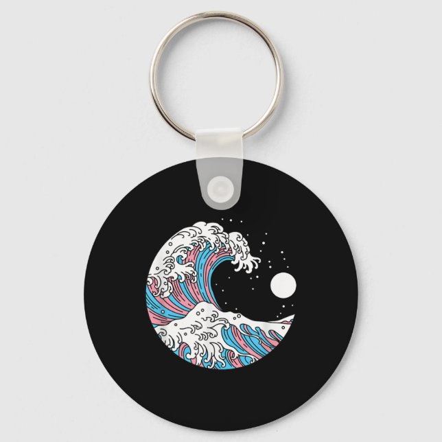 Transgender Pride Lgbtq Trans Flag - Japanese Wave Keychain (Front)