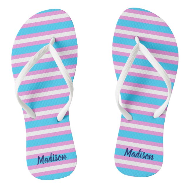 Transgender Pride Parade Striped Flag Monogram Flip Flops (Footbed)