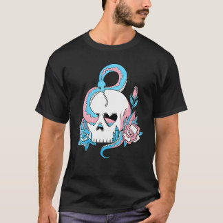 Transgender Pride Trans Flag Skull Snakes Roses Su T-Shirt