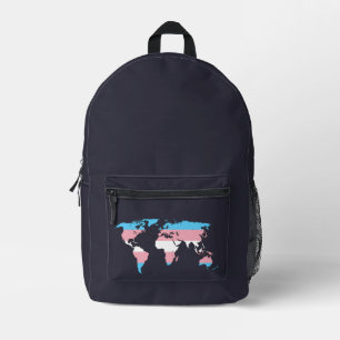 Transgender pride world map  printed backpack