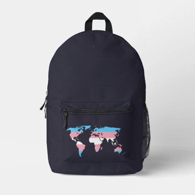 Transgender pride world map  printed backpack (Front)