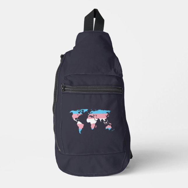 Transgender pride world map sling bag (Front)