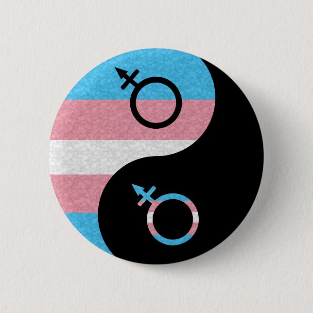 Transgender Pride Yin and Yang Symbol Pride Flag 2 Inch Round Button (Front)