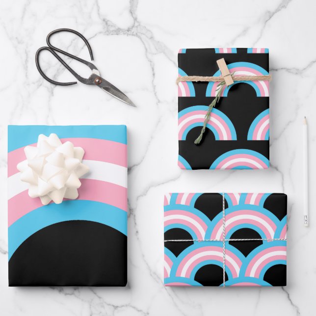Transgender Rainbow Pride Black Wrapping Paper Sheet (Front)