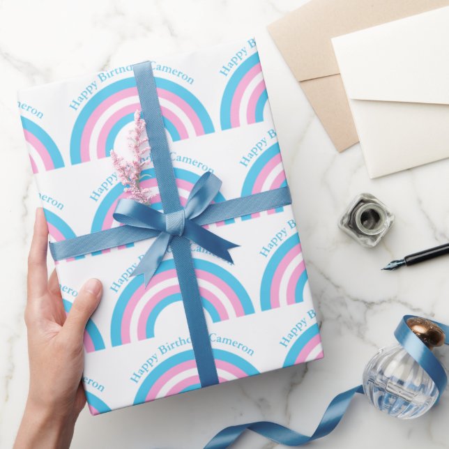 Transgender Rainbow Pride Flag Custom Birthday Wrapping Paper (Gifting)