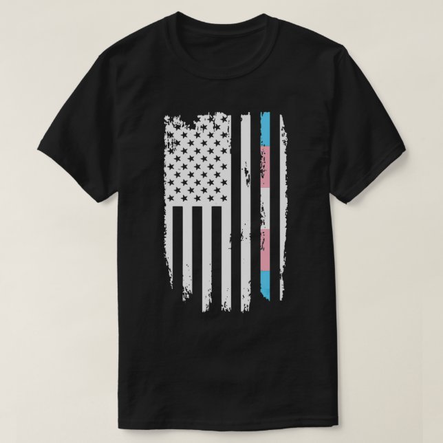 Transgender Thin Line American Flag LGBT Trans  T-Shirt (Design Front)