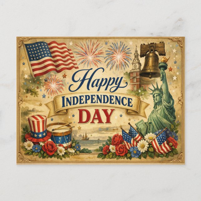 Transitional Americana Independence Day Holiday Postcard (Front)
