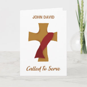 Transitional Deacon Ordination Red Stole on Cross Card