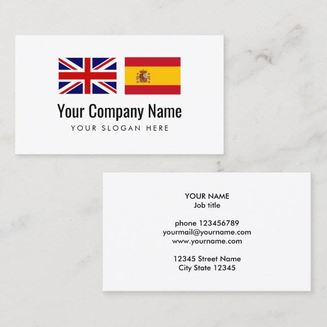 Translation services English Spanish translator Business Card (Front/Back)