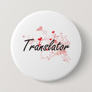 Translator Artistic Job Design with Hearts 3 Inch Round Button