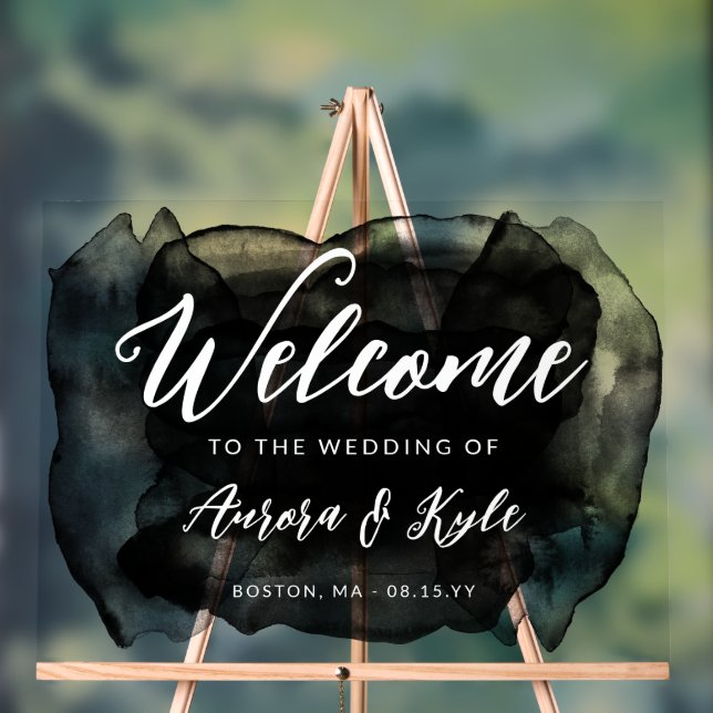 Translucent Black Watercolor Wedding Welcome Acrylic Sign (Neutral)