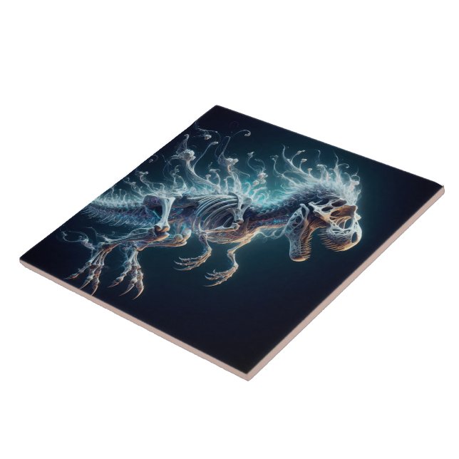 Translucent Dinosaur Skeleton Glowing in Darkness Tile (Side)