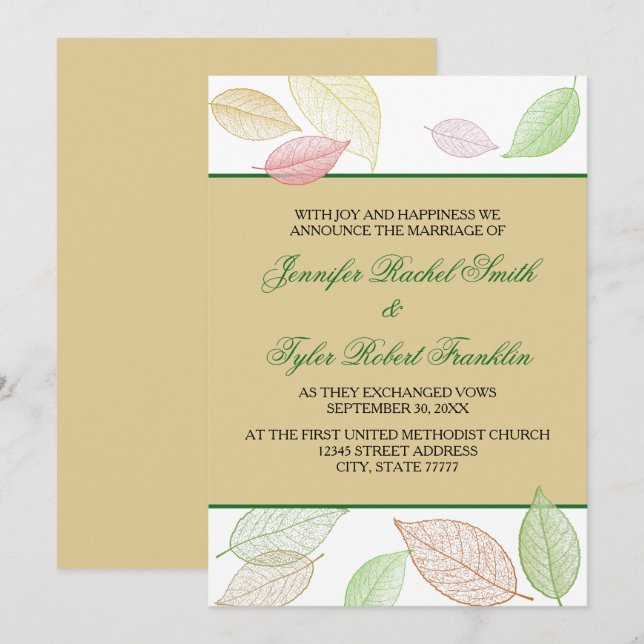 Translucent Fall Leaves - Wedding Announcement (Front/Back)