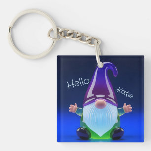 Translucent Glass Gnome Figurine with Custom Name Keychain