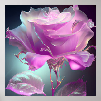 Translucent Glass Rose - Pink Poster