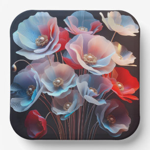 Translucent Poppies On Black Paper Plate