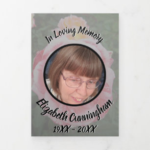 Translucent Variegated Pink Roses Floral Photo Tri-Fold Announcement