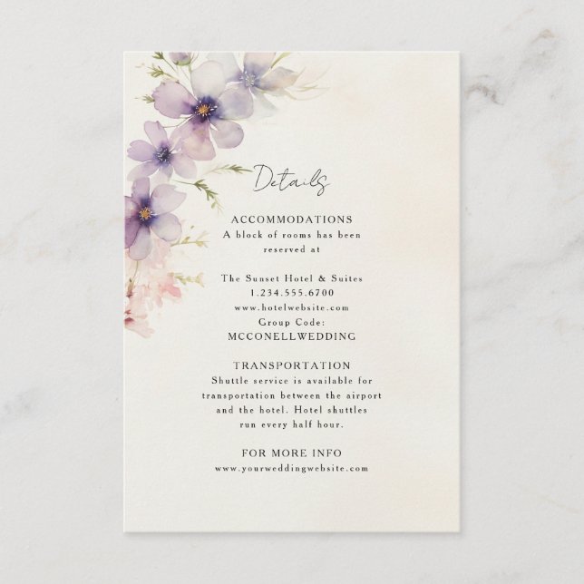 translucent watercolor floral wedding details card (Front)
