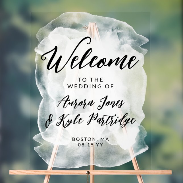 Translucent White Watercolor Wedding Welcome Acrylic Sign (Neutral)
