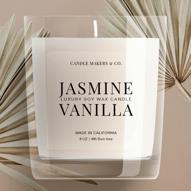 Translucide Minimaliste Élégant Clair Étiquette (Translucent square candle label with fully editable text and colors)