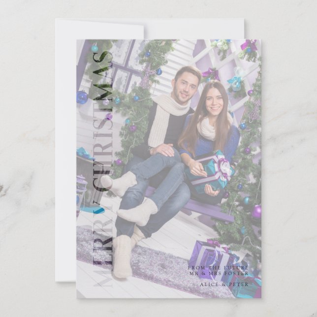 Transparency Effect Family Photo Merry Christmas Holiday Card (Front)