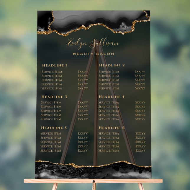 Transparent Black and Gold Agate Price List Acrylic Sign (Neutral)