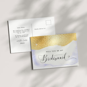 Transparent Blue Faux Foil Bridesmaid Invitation Postcard
