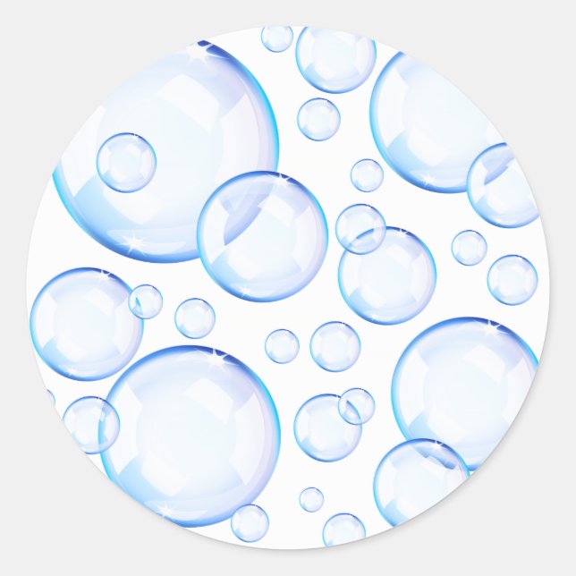 Transparent blue soap bubbles classic round sticker (Front)