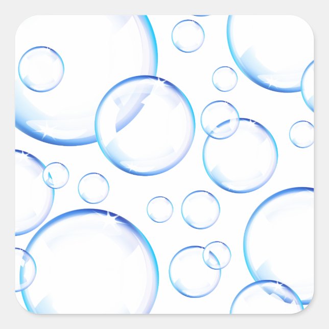 Transparent blue soap bubbles square sticker (Front)
