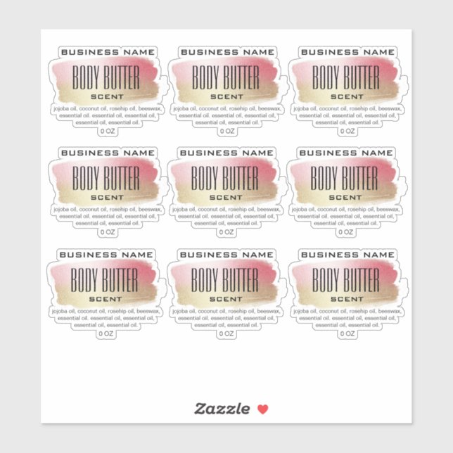 Transparent Body Butter Labels Pink And Gold (Sheet)