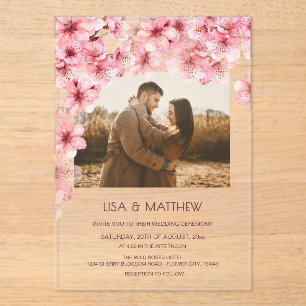 Transparent Cherry Blossom Photo Wedding Acrylic Invitations