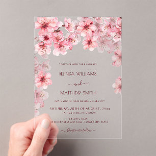 Transparent Cherry Blossom Wedding Acrylic Invitations