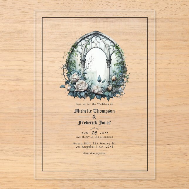 Transparent Dark Fantasy Gothic Window Wedding Acrylic Invitations (Front)