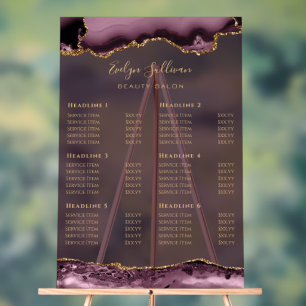 Transparent Dark Mauve Gold Agate Price List Acrylic Sign