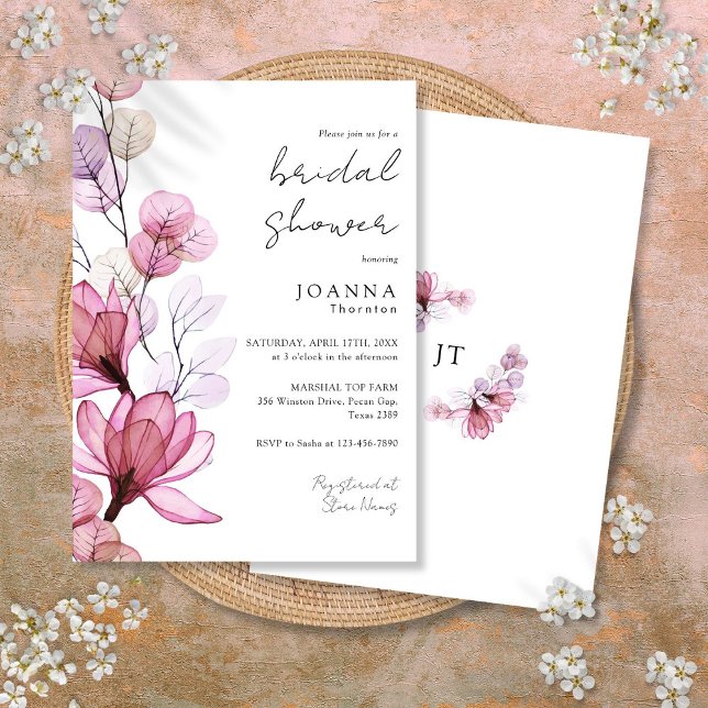 Transparent Dusty Rose Floral Bridal Shower Invitation (Transparent Dusty Rose Floral Bridal Shower Invitation)