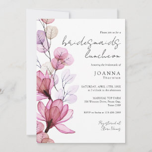 Transparent Dusty Rose Floral Bridesmaids Luncheon Invitation