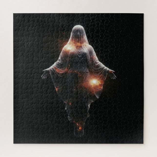 Transparent Female Entity Hovering in Universe Jigsaw Puzzle (Vertical)