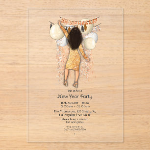 Transparent Glamourous New Year Party Acrylic Invitations