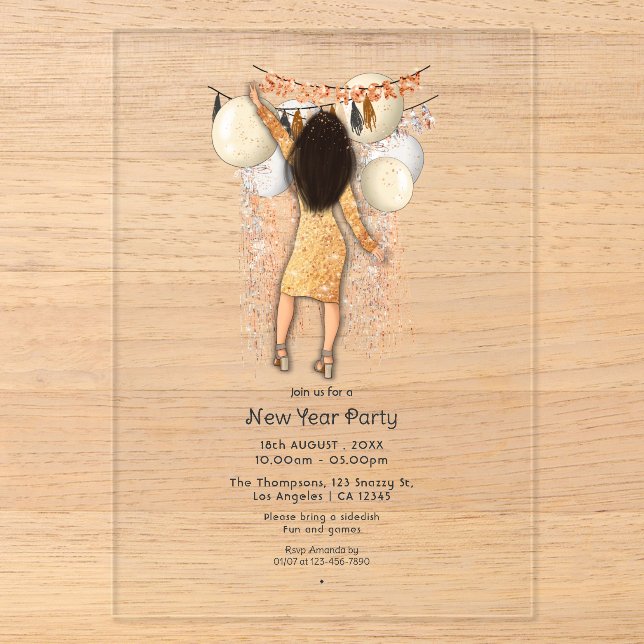 Transparent Glamourous New Year Party Acrylic Invitations (Front)