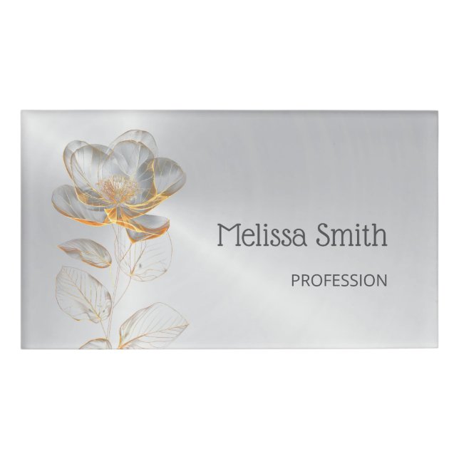 Transparent Gold Flower Silver Name Tag (Front)