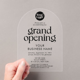 Transparent Grand Opening Business Logo Minimalist Acrylic Invitations