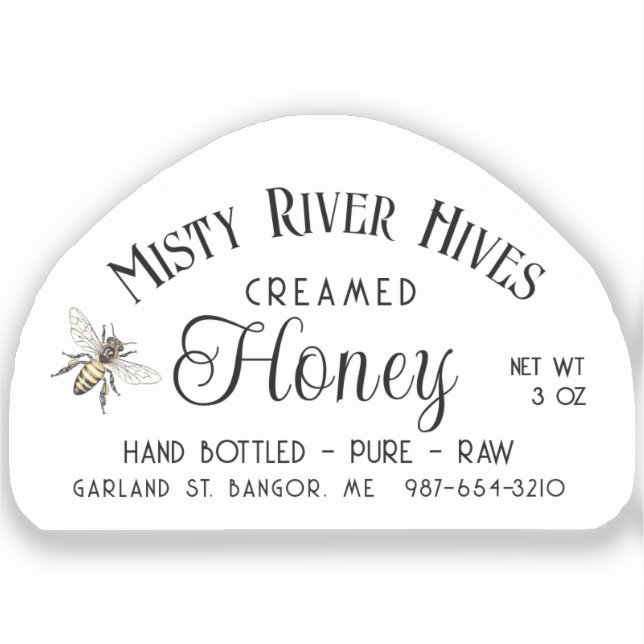 Transparent Honey Jar Label 3oz Skep Queen Bee  (Front)