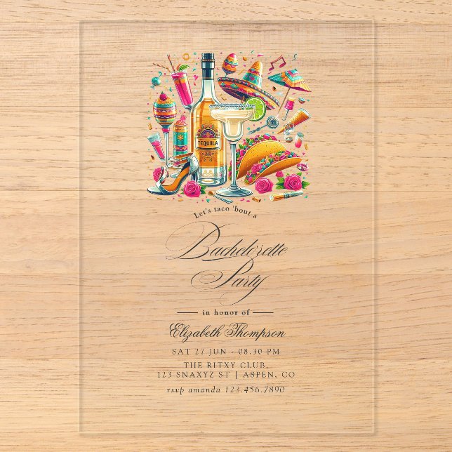 Transparent Mexican Fiesta Bachelorette Party Acrylic Invitations (Front)