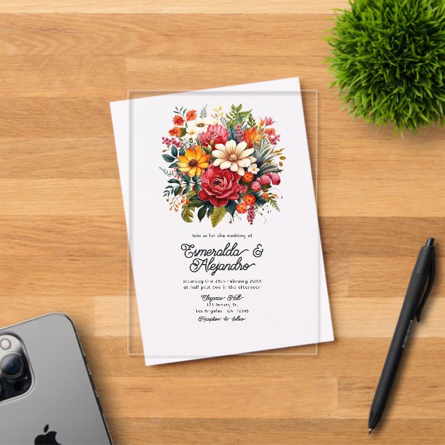 Transparent Mexican Fiesta Floral Wedding Acrylic Invitations (Insitu (Invitation Card))