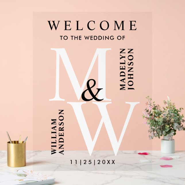Transparent Modern Typography Monogram Wedding Acrylic Sign (Wedding)