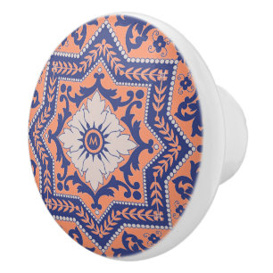Transparent Monogram Azulejo Style Ceramic Knob