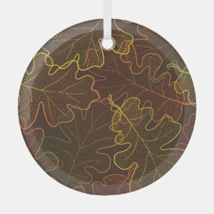 Transparent Oak Leaves, Autumn Pattern. Glass Ornament